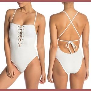 NWT Lucky‎ Brand Havana Lace-Up One-Piece Swimsuit in White [SZ Large ]